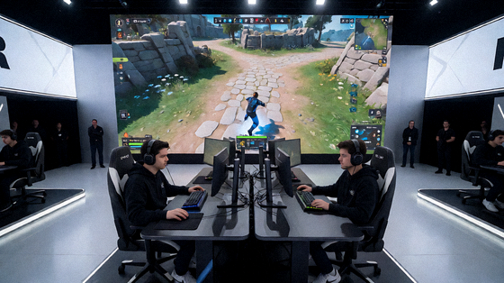 电竞赛事现场舞台与大屏幕实时对战画面